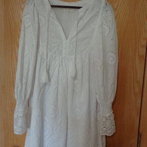 Spell & The Gypsy Eyelet Dylan Smock Dress S White Lining Long Sleeves